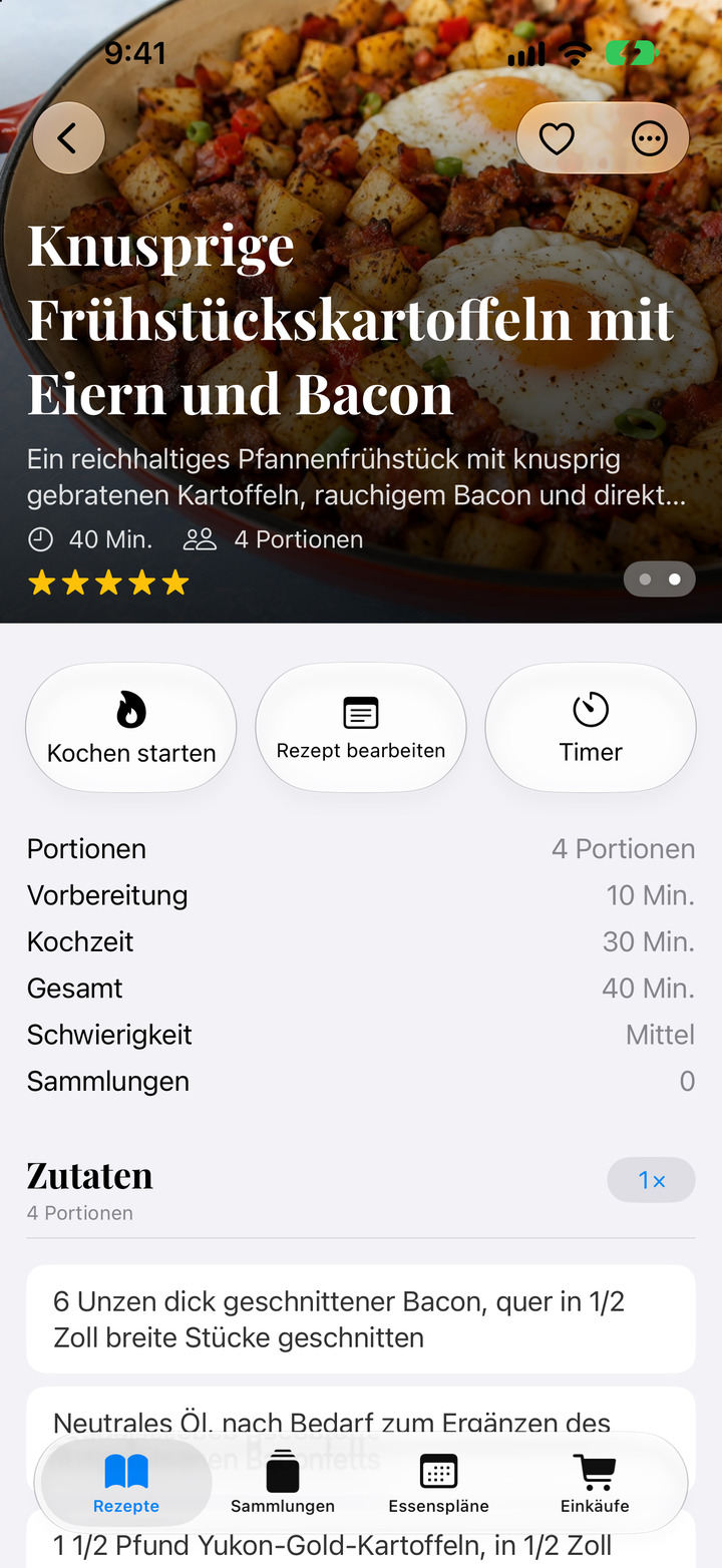 Blättere durch Fotos und passe Portionen an.