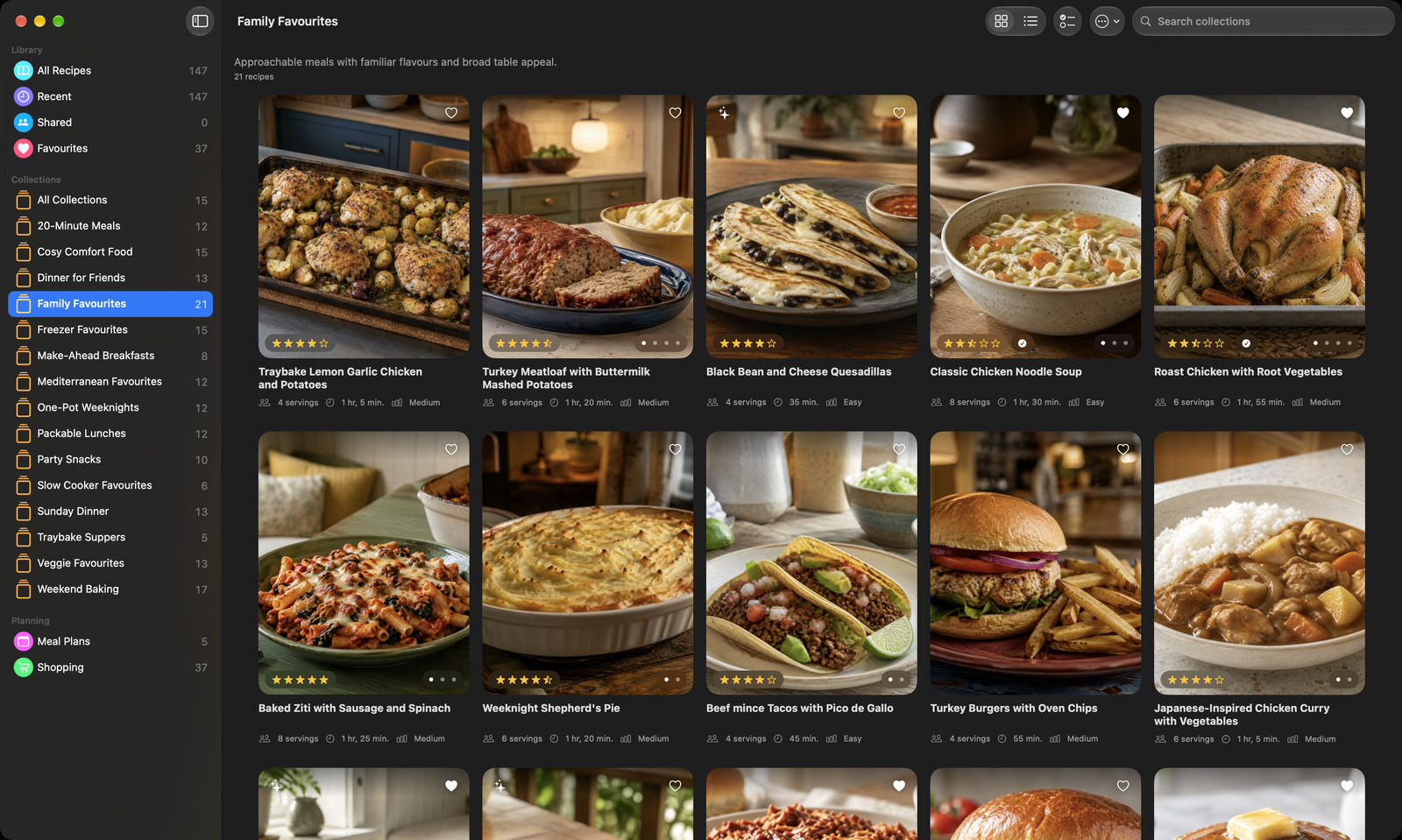 Group your favourites in photo-rich collections that make sense to you, from quick dinners to family classics.