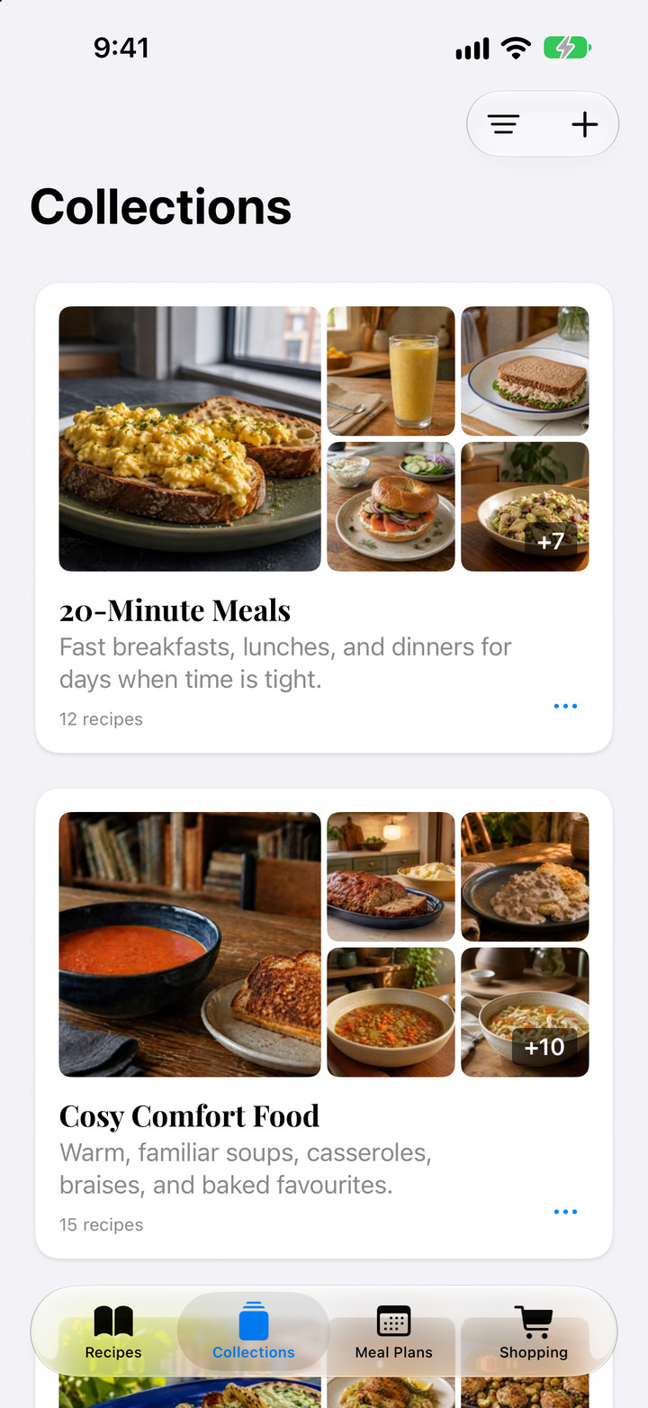 Group your favourites in photo-rich collections that make sense to you, from quick suppers to family classics.