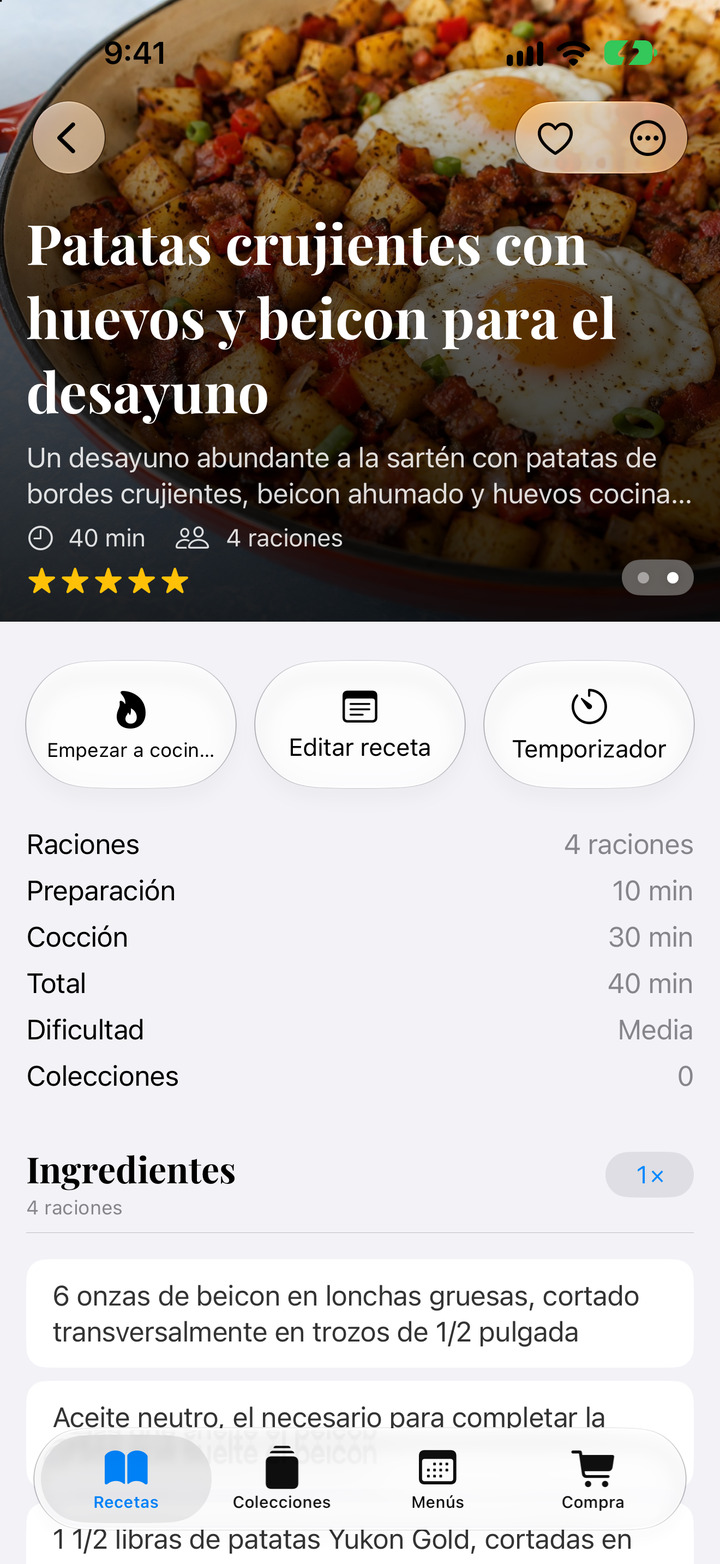 Desliza entre las fotos y ajusta las raciones.