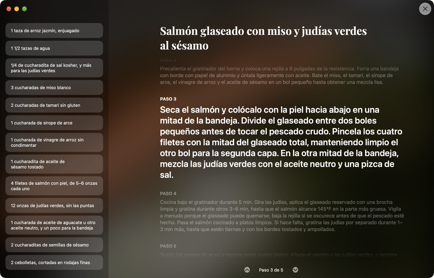 En el modo Cocina, cada paso tiene su espacio.