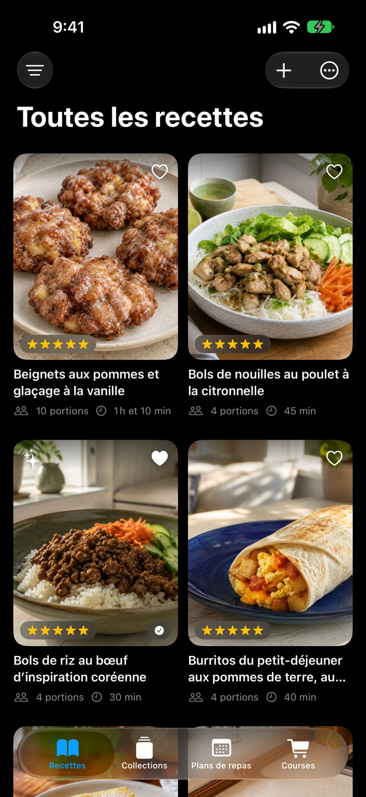 Votre bibliothèque de recettes, présentée avec soin.