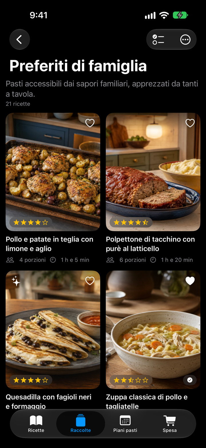 Riunisci le tue preferite in raccolte ricche di foto, dalle cene veloci ai classici di famiglia.