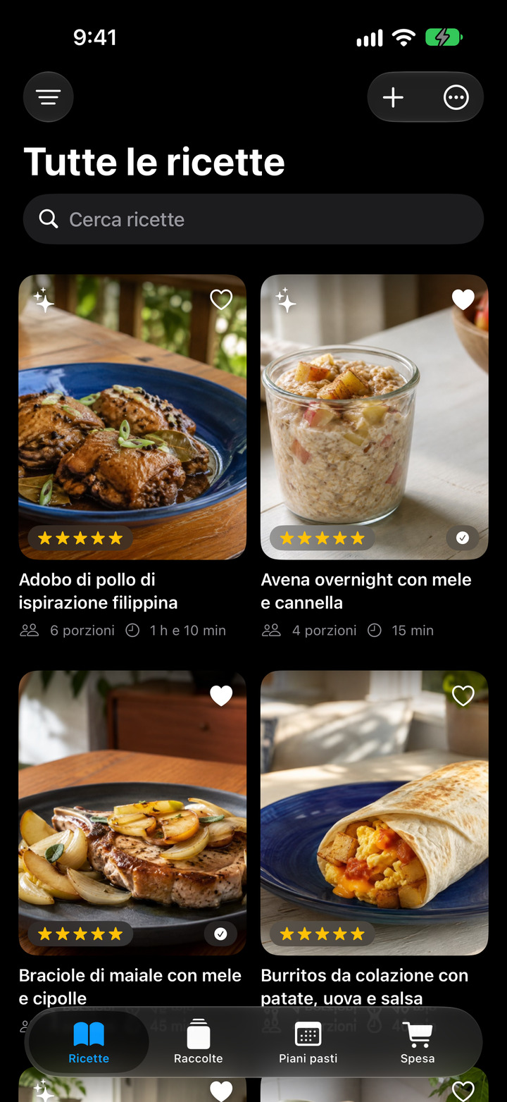 La tua raccolta di ricette, presentata con cura.