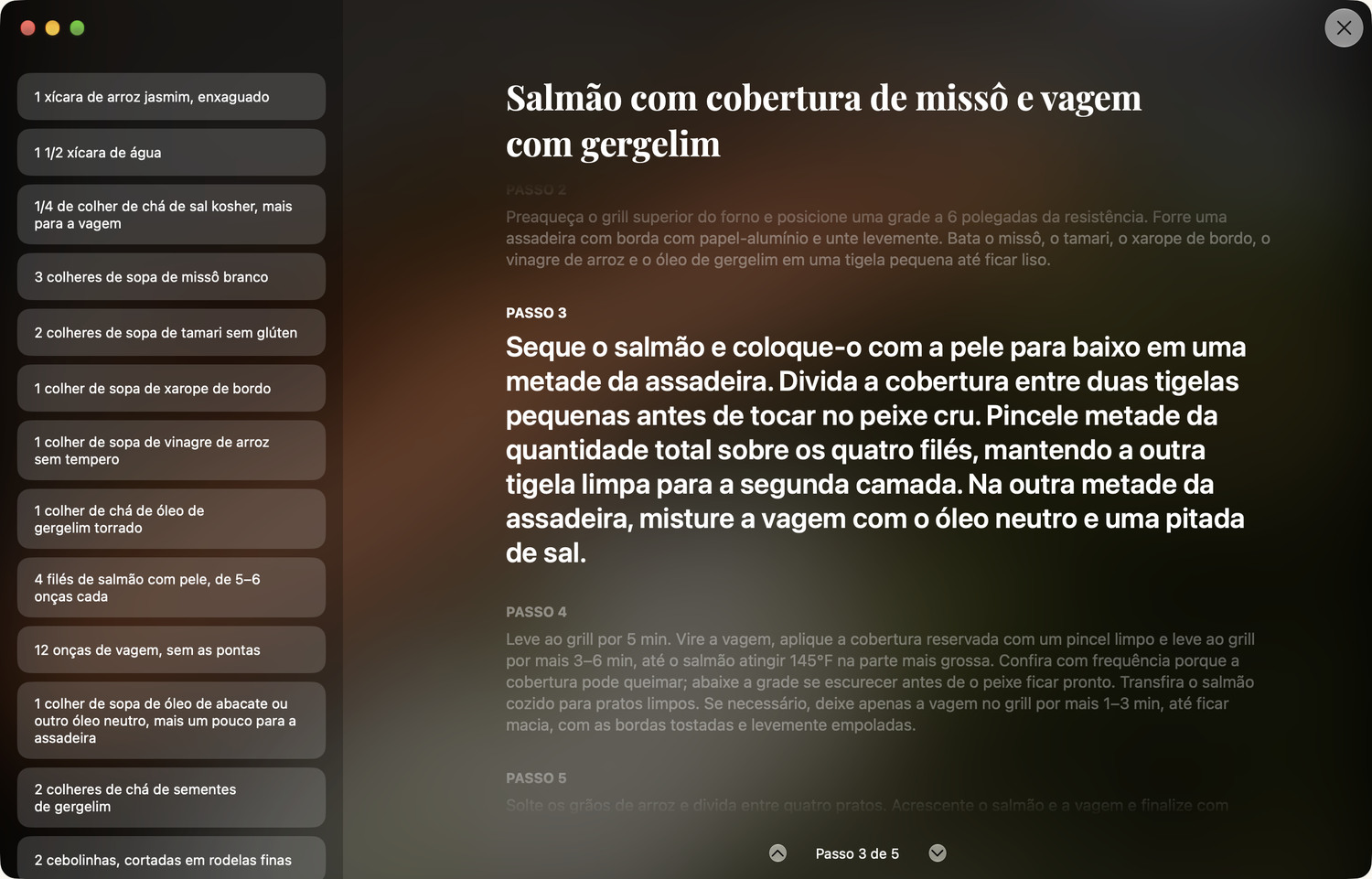 No Modo Cozinhar, cada etapa ganha espaço.
